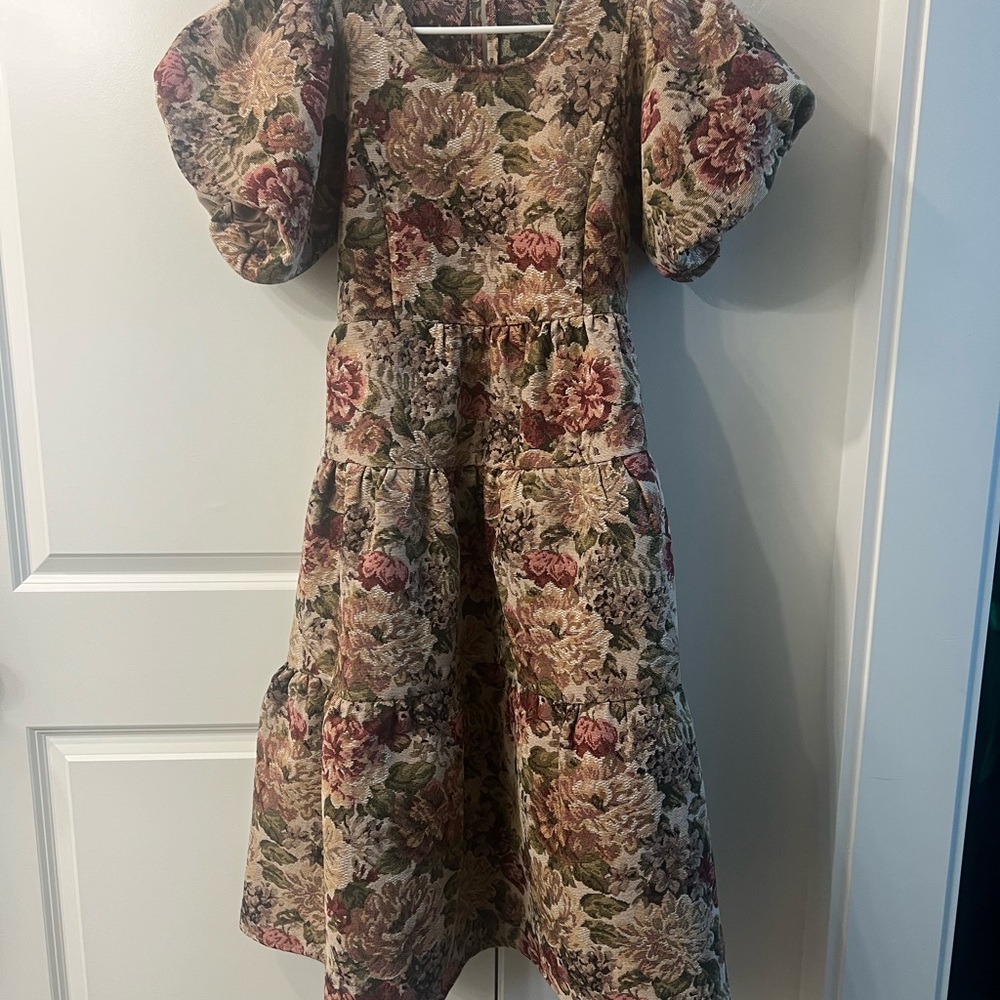 Floral Midi Dress with Puff Sleeves